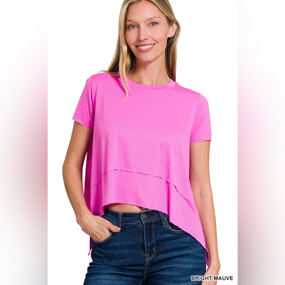 🆕 Zenana SHARK BITE SIDE SLIT SHORT SLEEVE TOP